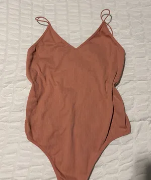 Peach Ribbed Bodysuit Orange Size L thumbnail 1