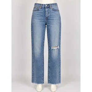 Levis Wedgie Straight High Rise Distressed Raw Hem Jeans Blue 24x28 NEW US Sz 0 thumbnail 2