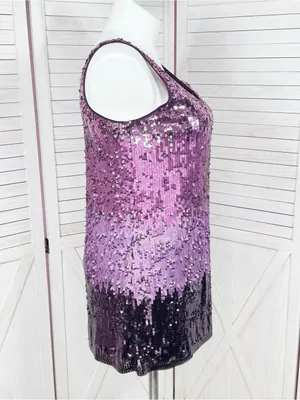 Express Sequin Ombre Mini Tank Dress Purple Pink Large Sleeveless Party Cocktail thumbnail 4