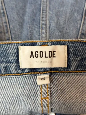 AGOLDE 90's Crop Mid-Rise light blue distress Loose Straight Jean denim size 28 thumbnail 2