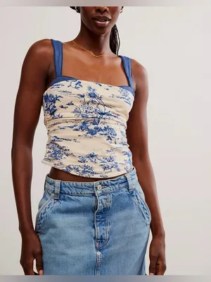 NWOT Free People 2 Tone Printed Tank - ivory blue combo - medium thumbnail 6
