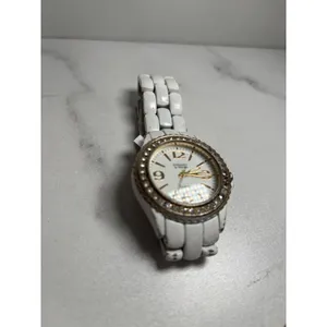Embassy by Gruen White Enamel Crystal Bezel Quartz Watch Gold Tone Accents thumbnail 5