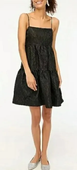 J. CREW Size 2 Floral Jacquard Strappy‎ Tiered Mini Dress Black Party Holiday thumbnail 1