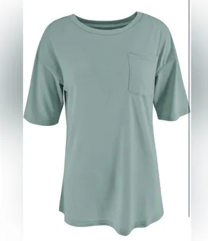 Basic Oversized Soft Green Short Sleeve T-Shirt Pocket Women’s Sz M EUC thumbnail 3