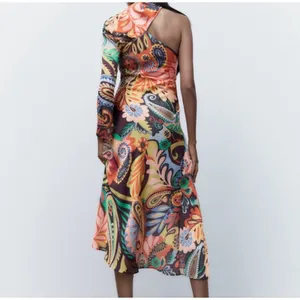 Zara Paisley Floral Print One Shoulder‎ Midi Dress Asymmetric Party Size XS thumbnail 2