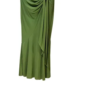 Olive Green Mock Neck Ruched Side Tie Midi Dress Sleeveless Mermaid Hem thumbnail 6