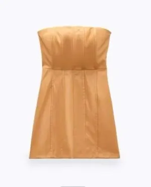 ZARA Blogger Favorites Caramel Faux Leather Dress thumbnail 2