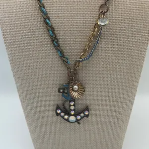 Betsey Johnson Blue Anchor‎ Charm Y2K Necklace Rhinestone Nautical thumbnail 3
