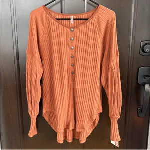 NWT Free People Movement Bella Layer Ribbed Henley Top Spiced Copper Generous XS thumbnail 5
