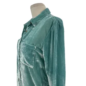 Anthropologie Pilcro Mara Relaxed‎ Velvet Buttondown Top Teal Blue Size US 2 thumbnail 7