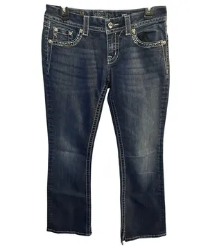 Miss Me Jeans Low Rise Easy Boot Size 28 Embellished Flap Pockets Thick Stitch thumbnail 1
