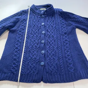 Aran Crafts Blue Merino Wool‎ Button Front Cardigan Sweater Size LARGE thumbnail 9