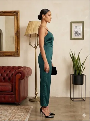 Lulus Emerald Green Satin Sleeveless Wide Leg Jumpsuit Size Small thumbnail 2