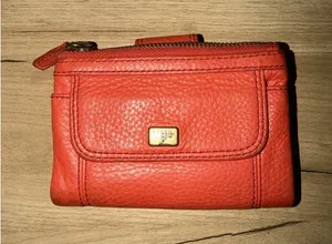 Fossil Red Compact Wallet‎ Pebble Leather Card Case F thumbnail 1