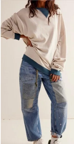 NWOT Free People We The Free Classic Crew Colorblock Sweatshirt - Tea Combo - XS thumbnail 1