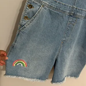 Take Pride Rainbow QUEEN Denim Bib Short Overall's Sz. Large NEW thumbnail 2