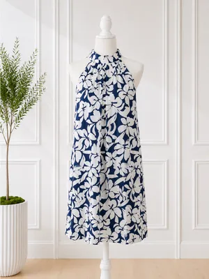 J. Crew Navy and White Floral Halter Dress NWT thumbnail 2