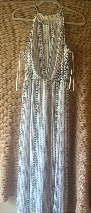 Daniel Rainn White and Navy Striped Halter Maxi Dress thumbnail 1
