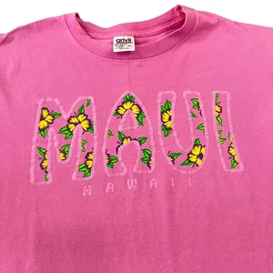 Vintage 90s Anvil Maui Hawaii T Shirt Pink Single Stitch Floral‎ Graphic XL USA thumbnail 6