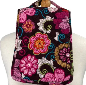 Vera Bradley Lunch Bag Foldover Floral Print Quilted Lunchbox Burgundy Pink thumbnail 3