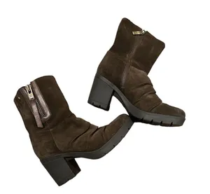 Bussola Chocolate Coffee Brown Suede Lug Sole Platform Zippered Boots 38 thumbnail 2