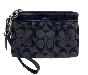 COACH Black Signature Canvas Wristlet thumbnail 1