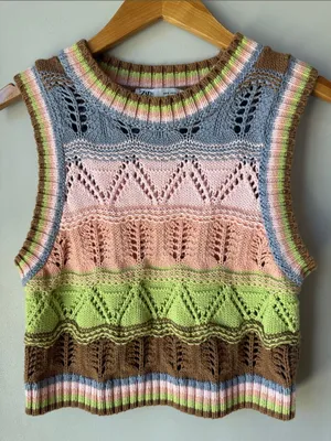 Zara Crochet Boho Knit Cropped Sweater Vest thumbnail 1