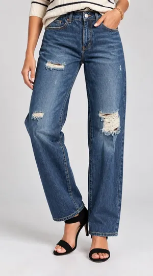 NWT Monkey Ride Jeans Dad Fit Distressed High Rise Wide Straight Leg Size 5 thumbnail 1