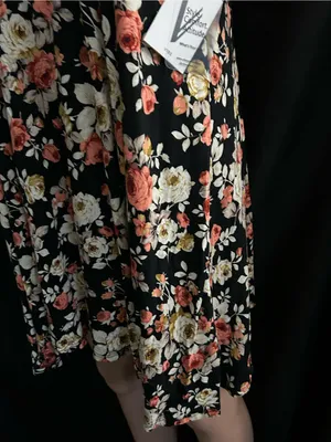 Vibe Sportswear Floral Halter Swing Dress Black Coral & Cream Roses LG NWT thumbnail 4