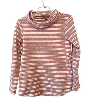 LL Bean Maroon Striped Cowl Neck Soft Cozy‎ Sweater SzXL thumbnail 1