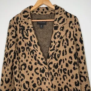 Rachel Zoe Leopard Wool Blend Two Button Cardigan Size Small thumbnail 2