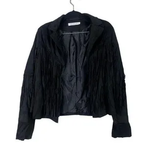 NEW! Western Fringe Soft Faux Suede Open Style Lined Jacket Coat M Black thumbnail 2