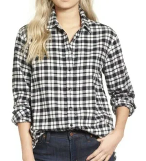 Madewell Black White Plaid Bridgeport Button Up‎ Flannel Top thumbnail 1
