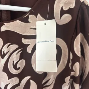 Abercrombie & Fitch Short Puff Sleeve Cutout Maxi Dress Brown Tan Floral Pattern thumbnail 10