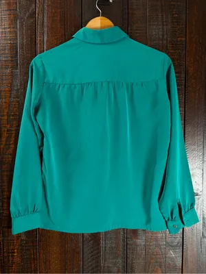 Vintage Pendleton Emerald Green Long-Sleeve Button-Front Blouse thumbnail 7