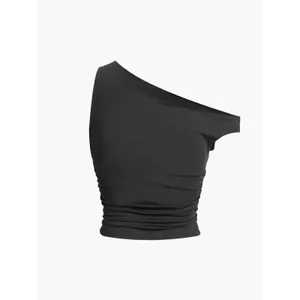 Commense Solid Casual Minimalist One Shoulder Sleeveless Top Black XS thumbnail 3