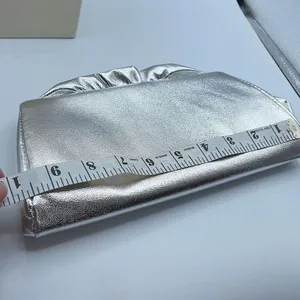 Vintage silver faux leather ruffled top clutch thumbnail 8