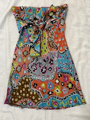 Alice & Trixie M Silk Mini Dress Strapless Babydoll Patchwork Empire Waistline thumbnail 3