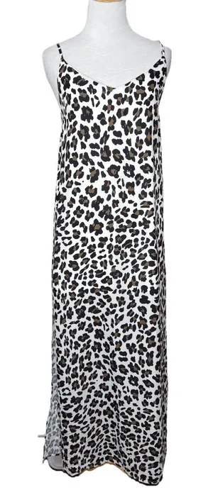 Pink Lily Spaghetti Strap Leopard Print Maxi V Neck Dress Size Small Side Split thumbnail 1