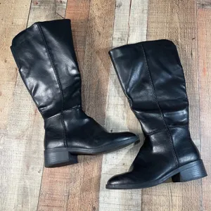 Frye & Co Lillian Black Knee High Riding Boots 7.5 Wide Calf Vegan thumbnail 6