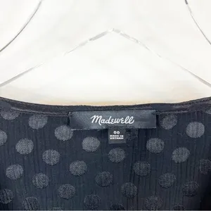 Madewell Smocked Sleeve V-Neck Woven Dot Blouse Women's 00 Black Minimalist Chic thumbnail 5