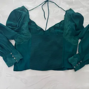 Free People Size-XL/T Women's Top Janelle Green Balloon Sleeve Lace Trim Smocked thumbnail 12