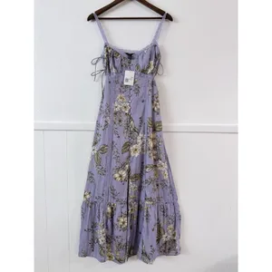 Forever 21 Floral Lace Trim Side Tie Midi Dress Lavender Purple Women’s L NWT thumbnail 2