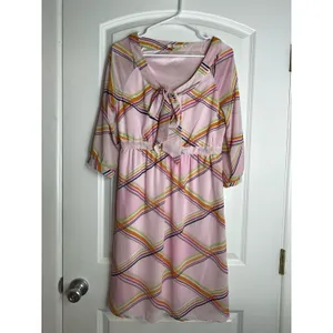 VTG Tulle Dress Small Powder Pink Chiffon Plaid Tie Neck Preppy Academia thumbnail 2