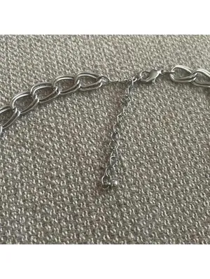 Silver Chain Link And Grey Translucent Chunky Beaded Statement Necklace Gray thumbnail 2