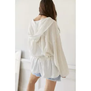 Out From Under Peyton Linen Popover Top White Size XS‎ Oversized Hooded Lounge thumbnail 2