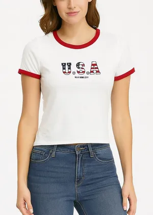 H&M Divided Size Medium White USA Baby T-Shirt thumbnail 1