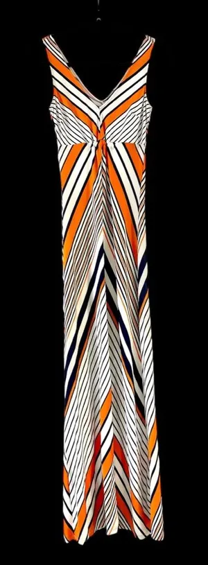 Windsor White Maxi Dress with Orange & Navy Stripes Sz S thumbnail 1