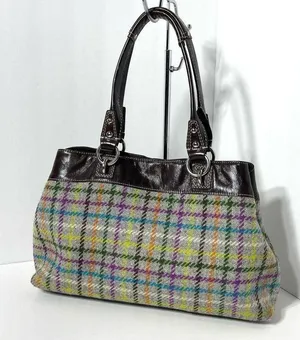 Coach Penelope Tattersall Colorful Plaid Wool Shoulder Bag Purse thumbnail 2