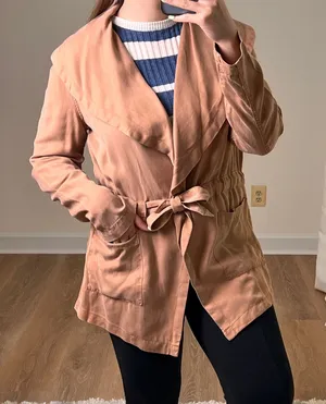 NEW Max Jeans Lightweight Belted Shawl Collar Jacket M Light Almond Tan thumbnail 1